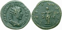 RÖMISCHE MÜNZEN (ROMAN COINS) -Kaiserliche Prägungen -Kaiserliche Prägungen 949. Philippus I. Arabs, 244 - 249.. Dupondius 244. Büste / Laetitia mit Patera und Ruder auf Prora. RIC 176c; C. 78. 8.83 g