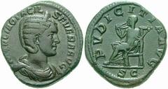 RÖMISCHE MÜNZEN (ROMAN COINS) -Kaiserliche Prägungen -Kaiserliche Prägungen 954. Philippus I. Arabs für Otacilia Severa.. Sesterz 245. Büste / Pudicitia mit Zepter auf Thron. RIC 209a; C. 55. 22.32 g.
