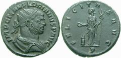 RÖMISCHE MÜNZEN (ROMAN COINS) -Kaiserliche Prägungen -Kaiserliche Prägungen 1026. Florianus, 276.. Antoninian, Ticinum. Büste / Felicitas mit Patera und Caduceus vor Altar. RIC 61; C. 20. 3.57 g. Dunk