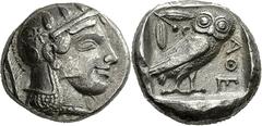 Attika Athen Tetradrachme 455/450 v. Chr. Kopf der Athena / Eule. Svoronos, Tf. X, 14 Starr Tf. XX, 203 (Gruppe V.B) 17.03 g.; Selten Sehr schön