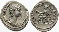 RÖMISCHE MÜNZEN (ROMAN COINS) -Kaiserliche Prägungen -Kaiserliche Prägungen 1038. Severus Alexander für Sallustia Orbiana.. Denar um 225. Büste / Concordia mit Patera und Doppelfüllhorn auf Thron. RIC