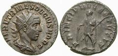 RÖMISCHE MÜNZEN (ROMAN COINS) -Kaiserliche Prägungen -Kaiserliche Prägungen 1062. Traianus Decius für Herennius Etruscus.. Antoninian 250/251 (?). Büste / Herennius Etruscus mit Stab und Speer. RIC 14