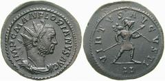 RÖMISCHE MÜNZEN (ROMAN COINS) -Kaiserliche Prägungen -Kaiserliche Prägungen 1075. Florianus, 276.. Antoninian, Lyon. Büste / Mars mit Speer und Trophäe. RIC 15; C. 105. 2.99 g. Schwarzbraune Patina Vo