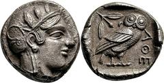Attika Athen Tetradrachme 460/455 v. Chr. Kopf der Athena / Eule. Svoronos, - Starr, 116 (Gruppe IV) 16.91 g.; Herrlicher spätarchaischer Stil, feine Tönung Sehr selten Sehr schön/Vorzüglich