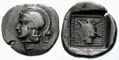 GRIECHISCHE MÜNZEN (GREEK COINS) -Lykien -Lykien 273. Dynast Hntruma. Drachme 410/400 v. Chr., Kadyanda. Kopf der Athena / Kopf des Hermes in Quadratum incusum, im Feld Monogramm und Legende YafdhXA. 