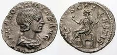 RÖMISCHE MÜNZEN (ROMAN COINS) -Kaiserliche Prägungen -Kaiserliche Prägungen 758. Elagabalus für Julia Soaemias.. Denar. Büste / Venus mit Apfel und Zepter auf Thron, davor Kind. RIC 143; C. 14. 3.17 g