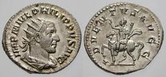 RÖMISCHE MÜNZEN (ROMAN COINS) -Kaiserliche Prägungen -Kaiserliche Prägungen 804. Philippus I. Arabs, 244 - 249.. Antoninian 245. Büste / Kaiser zu Pferd. RIC 26b; C. 3. 4.31 g. Vorzüglich Schätzung (e