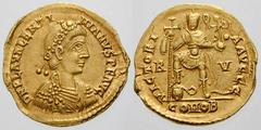 RÖMISCHE MÜNZEN (ROMAN COINS) -Kaiserliche Prägungen -Kaiserliche Prägungen 981. Valentinianus III., 425 - 455.. Solidus 426/430, Ravenna. Büste / Kaiser mit Kreuz und Victoria-Statuette über menschen