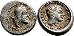 Lykien Dynast Vekhssere II. Stater 395/380 v. Chr., unbestimmte Mzst. (Xanthos?). Kopf des Dynasten mit persischem Bashlyk / Kopf des Apollon mit Lorbeerkranz in rundem Incusum. Müseler VII, 43 8.28 g