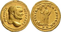 Kaiserliche Prägungen Maximianus I. Herculius, 1. Regierung 286-305. Aureus 297/298, Karthago, auf den Besuch der Kaiser. MAXIMIANVS AVGVSTVS, Büste / FELIX ADVENTVS AVGG NN, PK, Afrika mit Elefantenm