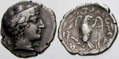 GRIECHISCHE MÜNZEN (GREEK COINS) -Elis -Olympia 406. Stater 368 v. Chr. Kopf der Hera mit Stephane / Adler in Olivenkranz. Seltman 301 (EU/qx); Slg. BCD (=Auktion Leu 90, 2004), 112 var. 11.80 g. Selt
