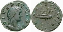 RÖMISCHE MÜNZEN (ROMAN COINS) -Kaiserliche Prägungen -Kaiserliche Prägungen 861. Maximinus I. Thrax für Diva Paulina.. Sesterz. Verschleierte Büste / Paulina auf Pfau. RIC 3; C. 3. 16.61 g. Dunkelgrün