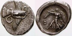 GRIECHISCHE MÜNZEN (GREEK COINS) -Elis -Olympia 151. Stater 452/450 v. Chr. Fliegender Adler mit Schlange / Nike mit Kranz. Seltman 45; Slg. BCD (=Auktion Leu 90, 2004), 29 (dies Exemplar). 12.33 g. S