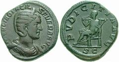 RÖMISCHE MÜNZEN (ROMAN COINS) -Kaiserliche Prägungen -Kaiserliche Prägungen 549. Philippus I. Arabs für Otacilia Severa.. Sesterz 245. Büste / Pudicitia mit Zepter auf Thron. RIC 209a; C. 55. 22.34 g.
