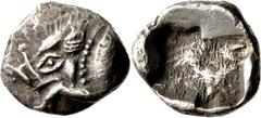 GRIECHISCHE MÜNZEN Lykien Unbestimmte Münzstätte Diobol (Sechstelstater) 6./5. Jh. v. Chr. Eberprotome nach links / Unregelmäßiges incusum. Slg. Winsemann-Falghera (Vismara II) 1 var. (Eber nach links