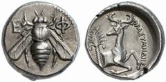 GRIECHISCHE MÜNZEN (GREEK COINS) -Ionien -Ephesos 283. Tetradrachme 387/295 v. Chr., Magistrat Thrasymedes. Biene / Hirschprotome vor Palme. Head, Ephesus, S. 35. 15.26 g. Vorzüglich Ex Auktion M & M 
