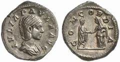 RÖMISCHE MÜNZEN (ROMAN COINS) -Kaiserliche Prägungen -Kaiserliche Prägungen 735. Elagabalus für Julia Paula.. Denar 219, auf die Hochzeit des Kaiserpaares. Büste / Dextrarum iunctio zwischen Elagabalu