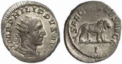 RÖMISCHE MÜNZEN (ROMAN COINS) -Kaiserliche Prägungen -Kaiserliche Prägungen 758. Philippus I. Arabs, 244-249.. Antoninian 248, auf die Festspiele zur Jahrhundertwende. Büste / Löwe. RIC 12; C. 173. 3.