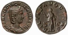 RÖMISCHE MÜNZEN (ROMAN COINS) -Kaiserliche Prägungen -Kaiserliche Prägungen 760. Philippus I. Arabs für Otacilia Severa.. Sesterz 248/249. Büste / Pietas mit Weihrauchkästchen. RIC 208b; C. 47. 16.02 