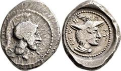 GRIECHISCHE MÜNZEN Lykien Dynast Wekhssere II. Stater 400/390 v. Chr., Patara. Kopf der Athena mit attischem Helm nach rechts / Kopf des Hermes mit geflügeltem Petasos in rundem Incusum, im Feld Legen
