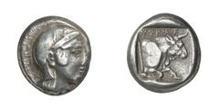 GRIECHISCHE MÜNZEN (GREEK COINS) ->Lykien ->Lykien 241. Dynast Kherei. Stater 440/410 v. Chr., unbestimmte Münzstätte (Xanthos?). Kopf der Athena / Stierprotome in Quadratum incusum. SNG Cop. Suppleme