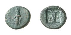 GRIECHISCHE MÜNZEN (GREEK COINS) ->Lykien ->Lykische Liga 249. Bronze 88/31 v. Chr., Tlos. Stehende weibliche Gestalt / Lyra in Quadratum incusum. Troxell, Lycian League 65. 5.99 g. Schwarzgrüne Patin