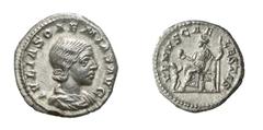 RÖMISCHE MÜNZEN (ROMAN COINS) ->Kaiserliche Prägungen ->Kaiserliche Prägungen 817. Elagabalus für Julia Soaemias.. Denar. Büste / Venus mit Apfel und Zepter auf Thron, davor Kind. RIC 243; C. 14. 3.48