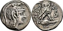 GRIECHISCHE MÜNZEN Attika Athen Tetradrachme "neuen Stils" 94/93 v. Chr., Magistratsjahr des Xenokles und Harmoxenos, Münzbeamter So(...). Kopf der Athena / Eule (Steinkauz) auf Amphora, Beiz. Schlang