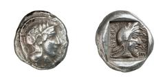 GRIECHISCHE MÜNZEN (GREEK COINS) ->Lykien ->Lykien 191. Dynast Kherei. Stater 440/410 v. Chr., Xanthos. Kopf der Athena / Kopf des Dynasten mit persischer Kyrbasia in Quadratum incusum. Vismara 169; M