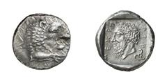 GRIECHISCHE MÜNZEN (GREEK COINS) ->Lykien ->Lykien 192. Dynast Mithrapata.. Stater 390/370 v. Chr., unbestimmte Münzstätte. Löwenprotome / Kopf des Dynasten in Quadratum incusum, im Feld Triskeles. Mi