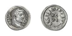 RÖMISCHE MÜNZEN (ROMAN COINS) ->Kaiserliche Prägungen ->Kaiserliche Prägungen 1160. Maximianus I. Herculius für Constantius I. Chlorus.. Argenteus 300, Karthago. Kopf / Schrift in Kranz. RIC 16a; C. 3