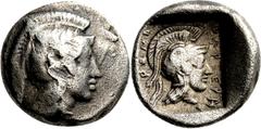 GRIECHISCHE MÜNZEN Lykien Dynast Kheriga Hemidrachme 430/410 v. Chr., Xanthos. Kopf der Athena mit attischem Helm nach rechts / Kopf der Athena mit attischem Helm nach r., im Feld Legende. Morkholm/Za