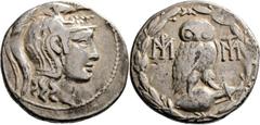 GRIECHISCHE MÜNZEN Attika Athen Imitation einer Tetradrachme "neuen Stils" 86/84 v. Chr., unbestimmte Mzst., unter M. Licinius Lucullus. Kopf der Athena Parthenos nach rechts, auf dem Helmvisier eine 