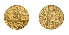 ISLAMIC COINS Ottoman Empire Ottoman Empire Mahmûd I, 1143-1168 H./1730-1745 AD. Zer-i mahbûb 1143 H, Islâmbul, mint mark 'ain in frame. Single blossom and spiral twig to right of tughra. Nuri Pere 55