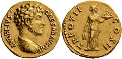 RÖMISCHE MÜNZEN Kaiserliche Prägungen Antoninus Pius für Marcus Aurelius. Aureus 147/148, Rom. AVRELIVS CAESAR AVG PII F, Büste / TR POT II COS III, Fides mit Ähren und Obstschale. RIC 440b; C. 610; C