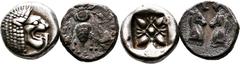 GRIECHISCHE MÜNZEN Ionien Milet 1/12 Stater ("Diobol") 510/494 v. Chr. sowie Diobol 390/325 v. Chr. 2 Stück Sehr schön - vorzüglich Ex Slg. E. Hrycyna, Darmstadt. Laut Sammlerunterlagen erworben 1999 
