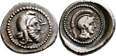 GRIECHISCHE MÜNZEN Lykien Dynast Ddenevele Drachme 410/400 v. Chr. Xanthos oder Tlos. Kopf des Dynasten mit persischer Kyrbasia, davor Beiz. / Kopf der Athena mit attischem Helm in rundem incusum. Müs