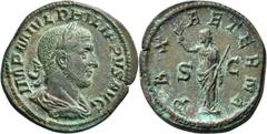 RÖMISCHE MÜNZEN Kaiserliche Prägungen Philippus I. Arabs, 244-249. Sesterz 244/245, Rom. IMP M IVL PHILIPPVS AVG Belorbeerte, drapierte und gepanzerte Büste des Philippus nach rechts; Perlkreis. Rev. 