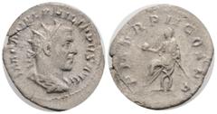 Roman Imperial Roman imperial ,Philip I (Arabs) 244-249. Antoninianus 245, Rome. 3.4g 25,2,mm. Radiant head right, IMP M IVL PHILIPPVS AVG / Emperor enthroned left on curule chair, holding globe and s