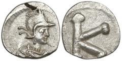 Byzantine Anonymous AR Half Siliqua. Time of Justinian I. Constantinople, circa AD 530. Helmeted and draped bust of Constantinopolis right / Large K. Bendall, Anonymous 8c (fig. 18; dated to the sixth