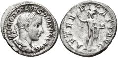 Roman Imperial Gordian III AR Antoninianus. Gordian III AR Antoninianus. Rome, AD 241-243. IMP GORDIANVS PIVS FEL AVG Laureate and draped bust of Gordian III to right. Rev. AETERNITATI AVG Sol, nude b