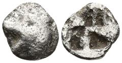 Greek IONIA. Phokaia. (Circa 521-478 BC) AR Hemiobol (7.7mm 0.37g) Obv: Head of griffin left. Rev: Quadripartite incuse square. Ref: Cf. SNG Kayhan 514-6 (hemidrachms); cf. SNG von Aulock 2116 (hemidr