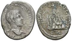 Roman provincial CAPPADOCIA, Caesarea-Eusebia. Macrinus. AD 217–218. Dated RY 1 (AD 217) Tridrachm AR (10.3g 25.2mm) Obv: Laureate bust right, slight drapery Rev: Mt. Argaeus surmounted by nude male f
