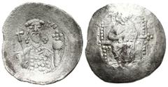 Byzantin Alexius I Comnenus, 1081–1118. Aspron Trachy Constantinople, 1092–1118. Aspron Trachy AR (3.4g 24.8mm) Obv: IC - XC Christ, nimbate, seated facing on squarebacked throne, raising right hand i