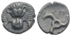 Greek Greek DYNASTS of LYCIA. Perikles. (Circa 380-360 BC ). AR Third Stater (15.4 mm, 2.75 g.) Facing lion's scalp. /Triskeles within shallow incuse. SNG von Aulock 4254.
