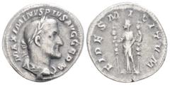Roman imperial Roman Imperial Maximinus Thrax, (235-238 AD) Rome AR Denarius (19,3 mm, 2.70g) Obv: MAXIMINVS PIVS AVG GERM Laureate, draped and cuirassed bust of Maximinus I to right, seen from behind