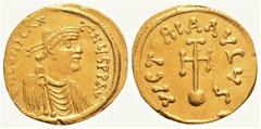 Byzantine Byzantine Constans II . (641-666 AD ) Constantinople. AV Semissis (17.6mm 2.16g) Obv: ∂ N CONSƮANƮINЧS P P A, diademed, draped and cuirassed bust to right. Rev: VICTORIA AVςЧ ς, cross potent