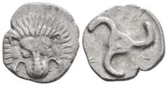 Greek Greek DYNASTS OF LYCIA. Perikles. (Circa 380-360 BC ). AR 1/3 Stater (16.7mm, 2.6g) Facing lion's scalp. / Triskeles within shallow incuse. Falghera 217; SNG von Aulock 4255.