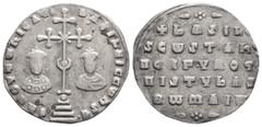 Byzantine Byzantine Basil II Bulgaroktonos, with Constantine VIII (976-1025 AD) Constantinopolis AR Miliaresion (21.7mm, 1.7g) Obv: ЄҺ TUVTω ҺICAT' baSILЄI C CωҺST' Cross crosslet with central X and p