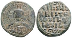 Byzantine Byzantine Anonymous Folles, time of Basil II & Constantine VIII, (976-1025 AD) Constantinopolis AE Follis (32.3mm, 13.9g) Obv: +ЄMMANOЧHΛ Nimbate bust of Christ facing, wearing tunic and pal